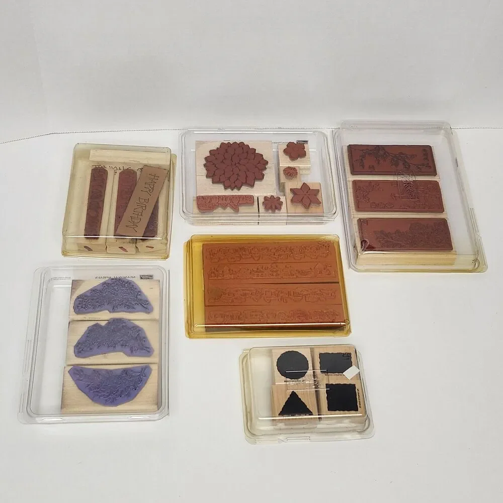 Stampin Up Wood Mounted Rubber Stamps Lot 6 Sets Vintage Celestial Floral Craft
